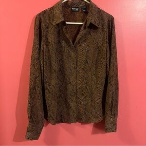 New York & Company Brown Snake Print Blouse